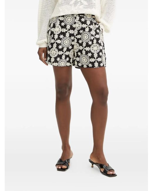 Fracomina Black Floral-Embroidered Shorts
