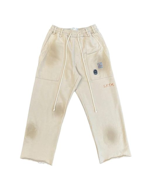 Song For The Mute White Gym Track Logo-Patch Drawstring Pants for men