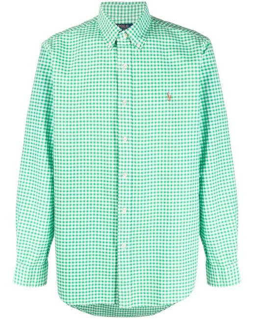 Polo Ralph Lauren Green Embroidered-Logo Checked Shirt for men