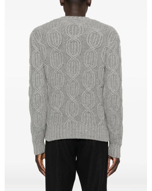 Malo Gray Cable-Knit Crew-Neck Sweater for men
