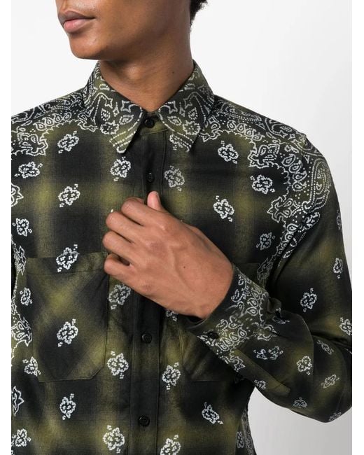 Amiri Black Bandana-Print Checked Shirt for men