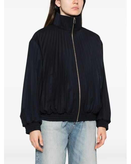 Sandro Black Plissé-Effect Zip-Up Bomber Jacket