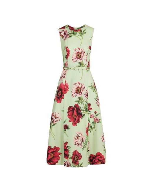 Oscar de la Renta White Peony Cotton Poplin Sleeveless Dress