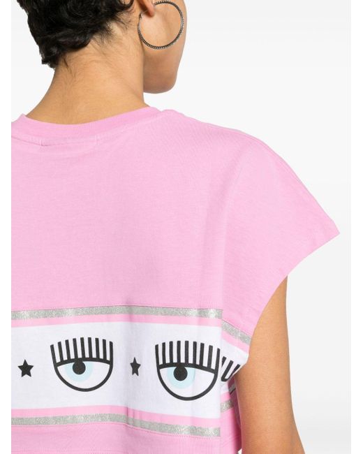 T-shirt Logomania à coupe crop Chiara Ferragni en coloris Pink