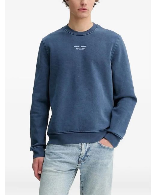 Samsøe & Samsøe Sweater Met Ronde Hals En Logo in het Blue voor heren