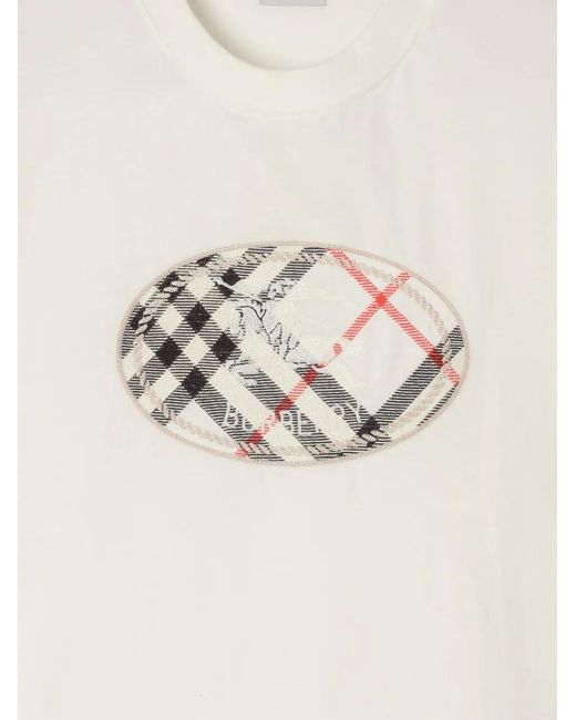 Burberry White Check Knight Stamp Cotton T-Shirt for men