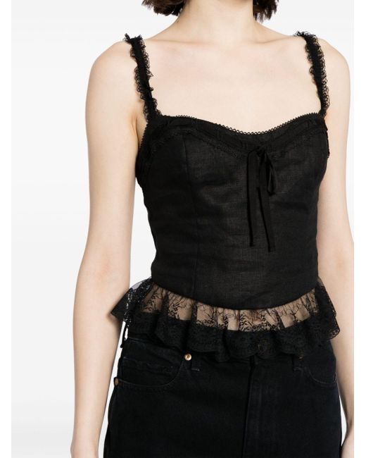 Reformation Black Paola Lace-trimmed Linen Top