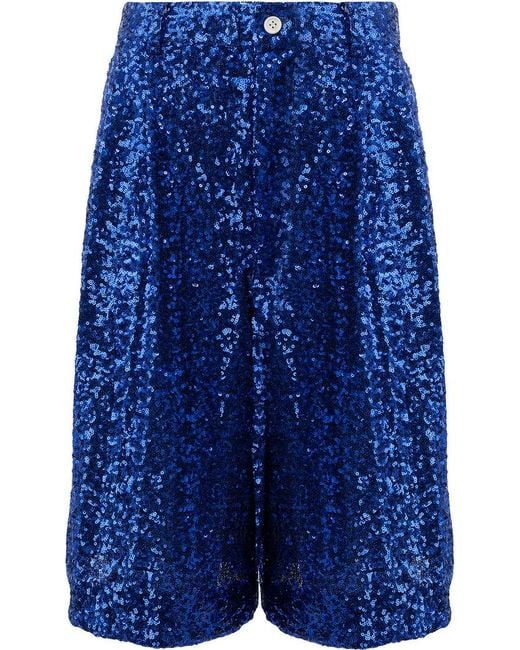 Comme des Garçons Blue Sequin Embellished Shorts