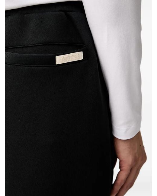 Guess Black Logo-Patch Drawstring Track Pants for men