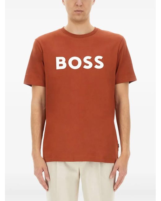 BOSS Logo-Print Cotton T-Shirt in Orange for Men Lyst UK - Main Image