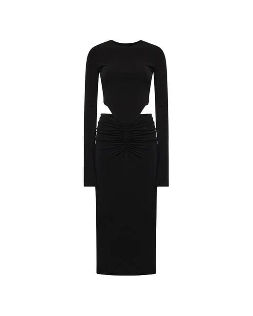 ANDAMANE Black Heloise Cut-Out Ruched Midi Dress