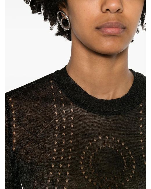 MARINE SERRE Black Pointelle-Knit Cropped Blouse