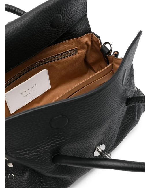 Zanellato Black Logo-Detail Leather Tote Bag