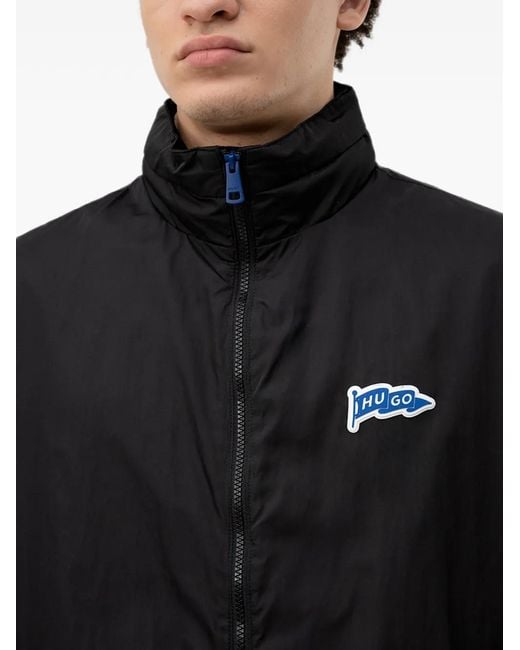 HUGO Black Logo-Patch Zip-Up Jacket for men