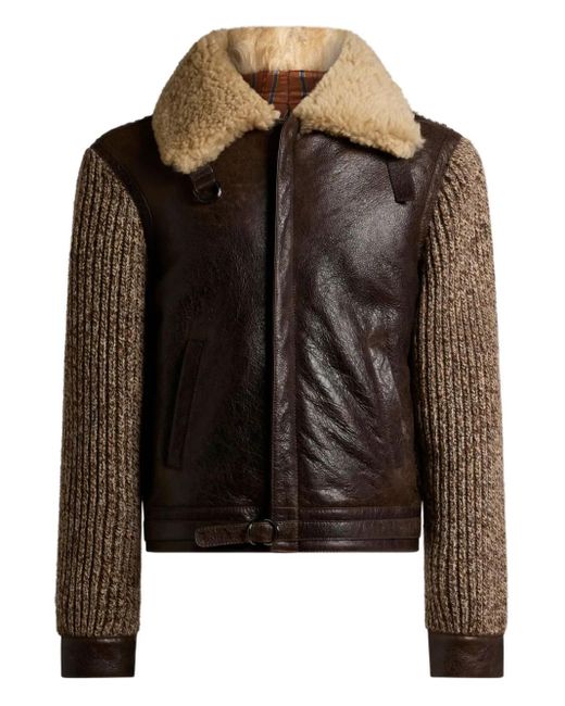 Etro Black Shearling Knit-Sleeve Jacket for men