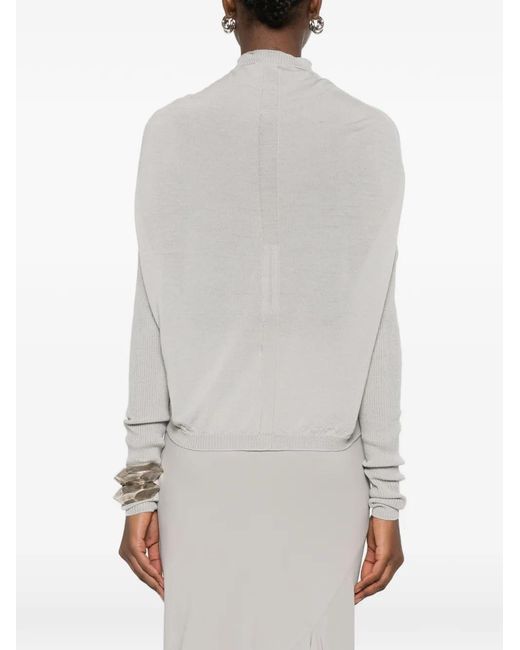 Rick Owens White Funnel-Neck Sweater