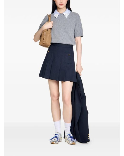 Sandro Gray Detachable Collar Wool Sweater