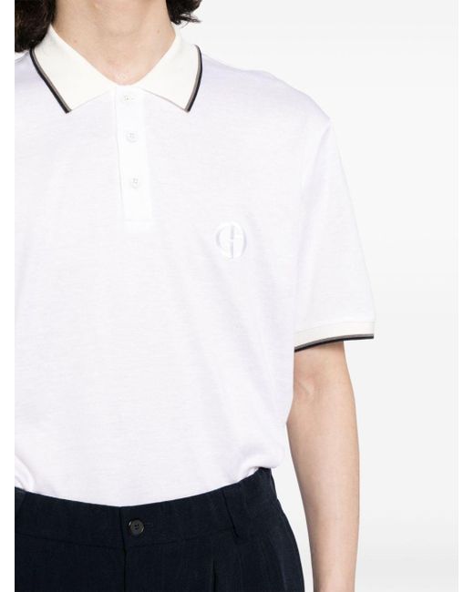 Giorgio Armani White Logo-embroidered Polo Shirt for men
