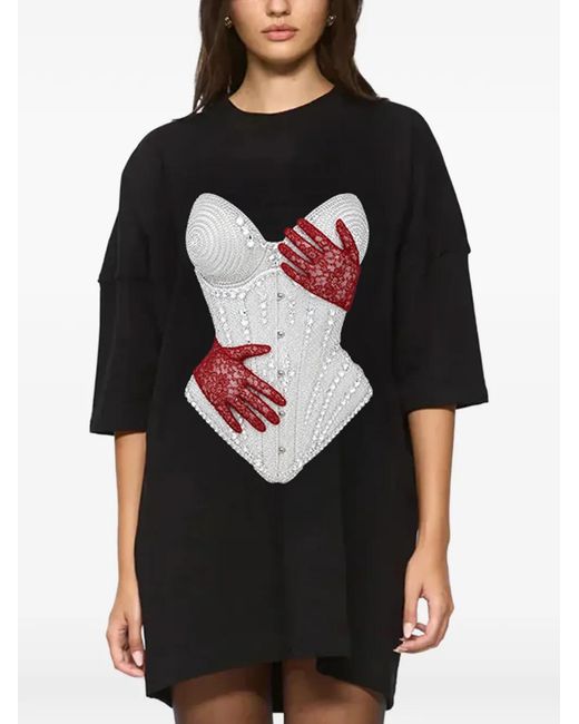 Hamza Black Graphic-Print Mini Dress