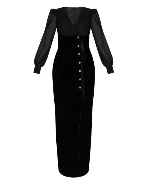 Alessandra Rich ビジューボタン ベルベットドレス Black