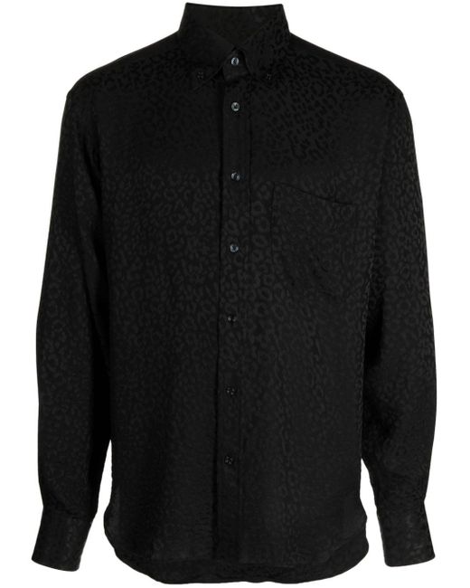 Tom Ford Black Leopard-jacquard Silk Shirt for men