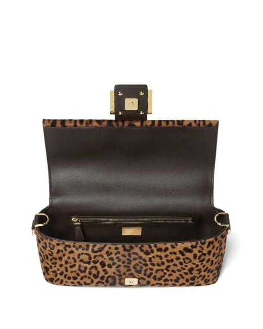 Sac À Main Baguette À Imprimé Léopard Et Plaque Logo Fendi en coloris Brown