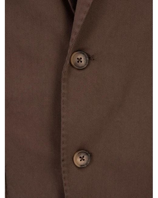 RUSSO CAPRI Brown Buttoned Cotton Blazer for men