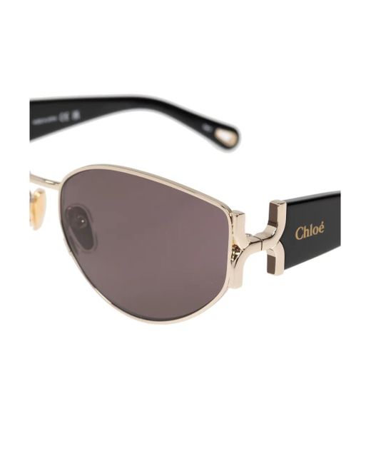 Chloé Brown Logo-Engraved Oval-Lens Sunglasses