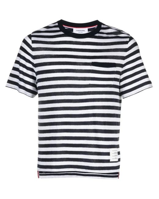 Thom Browne Blue Striped Cotton T-shirt - Men's - Linen/flax/elastane for men