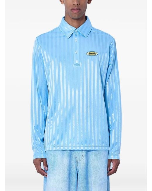 METALWOOD STUDIO Blue Striped Logo-Patch Polo Shirt for men
