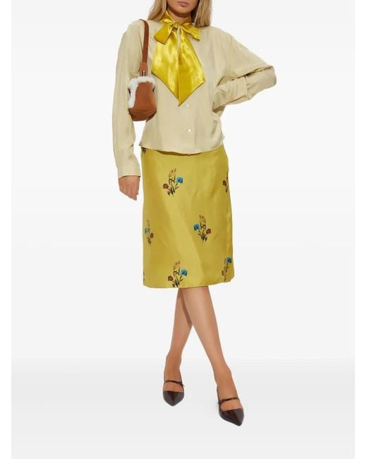 Marni Yellow Satin-Bow Blouse