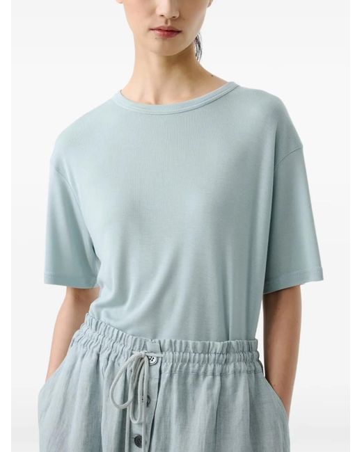 Studio Nicholson Blue Ribbed Dropped-Shoulder T-Shirt