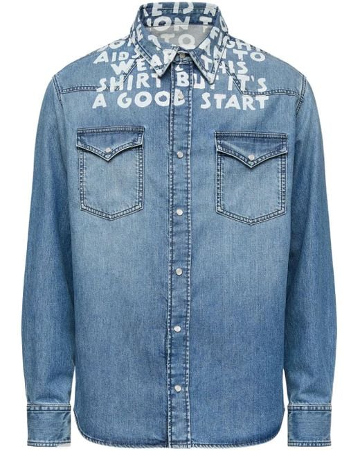 メンズ MM6 by Maison Martin Margiela プリント デニムシャツ Blue