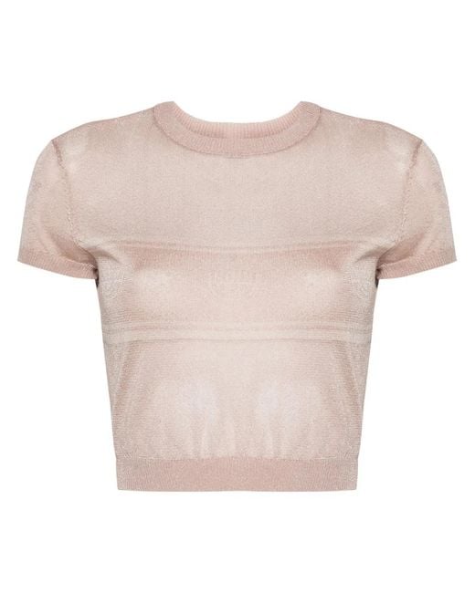 Chiara Ferragni Pink Eyelike-Motif Metallic Cropped Jumper