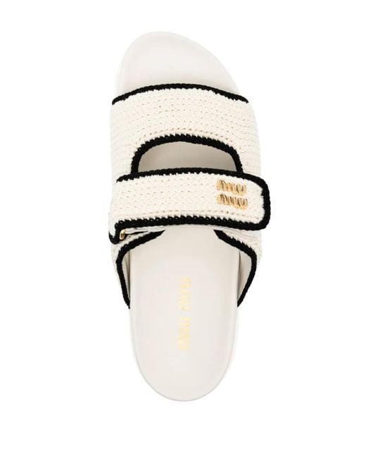 Miu Miu Natural Logo Crochet Sandals