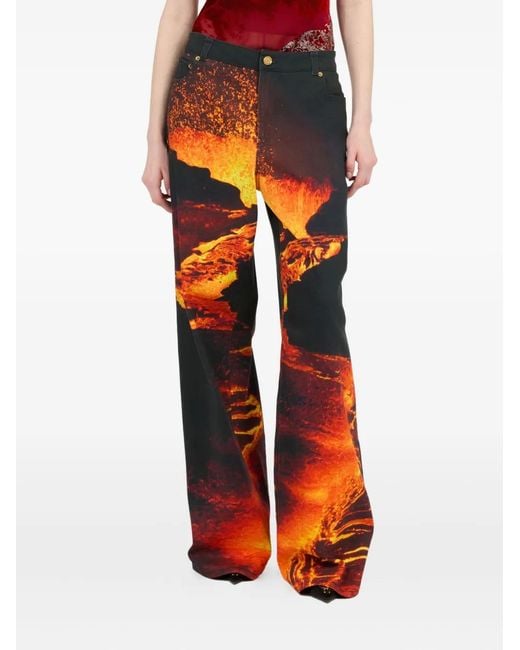 Roberto Cavalli Orange Lava-Print Jeans