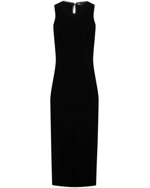 Maje Black Cut-out Knitted Midi Dress