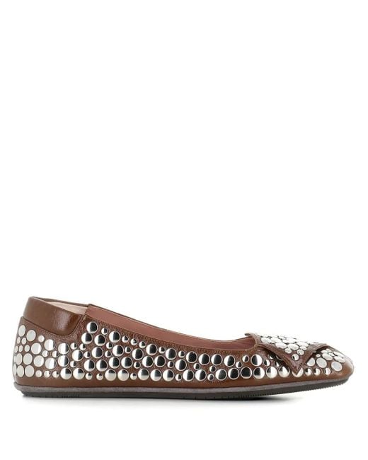 Dove Nuotano Gli Squali Brown Stud-Embellished Square-Toe Ballet Flats