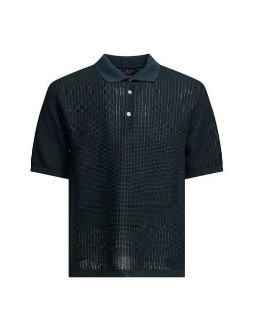 Beams Plus Black Polo En Maille Ajourée À Manches Courtes for men