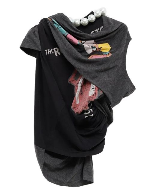 August Barron Black Twisted Graphic-Print Beaded T-Shirt