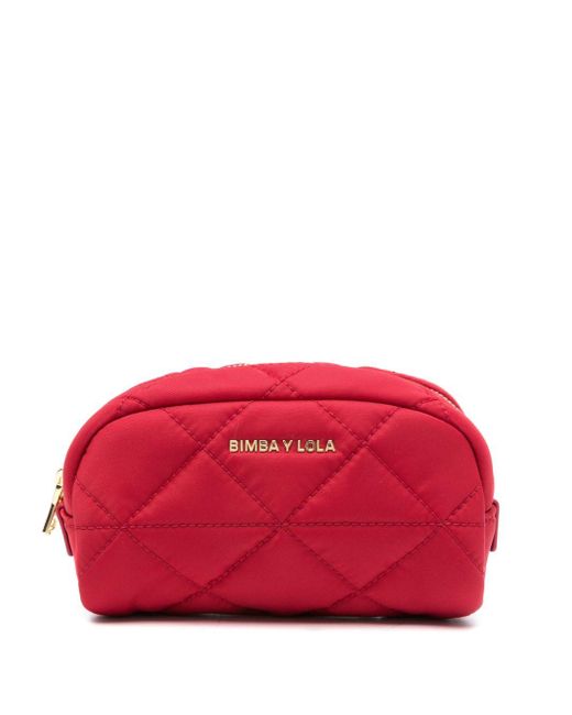 Bimba Y Lola Red Logo-lettering Quilted Make-up Bag