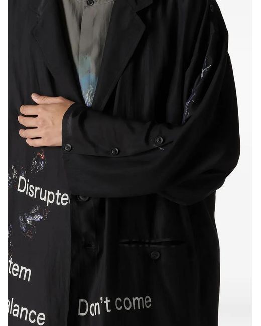 Yohji Yamamoto Black Buttoned Patterned Silk Jacket for men