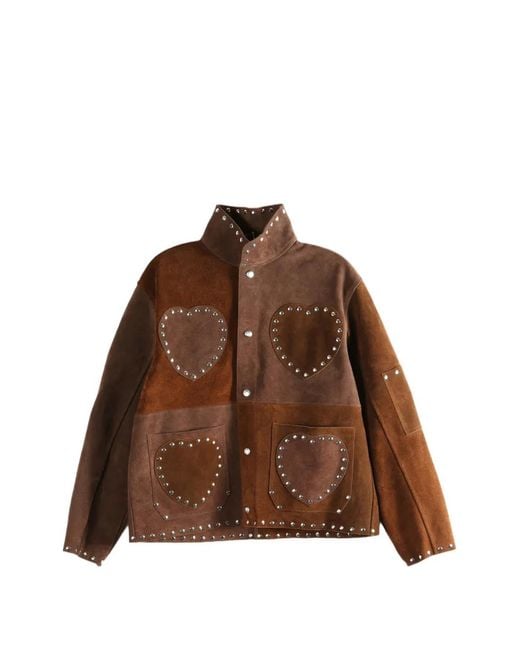 Bode Brown Heart-Detail Studded Overshirt for men