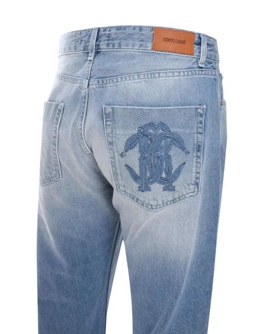 Roberto Cavalli Blue Logo-Patch Jeans for men