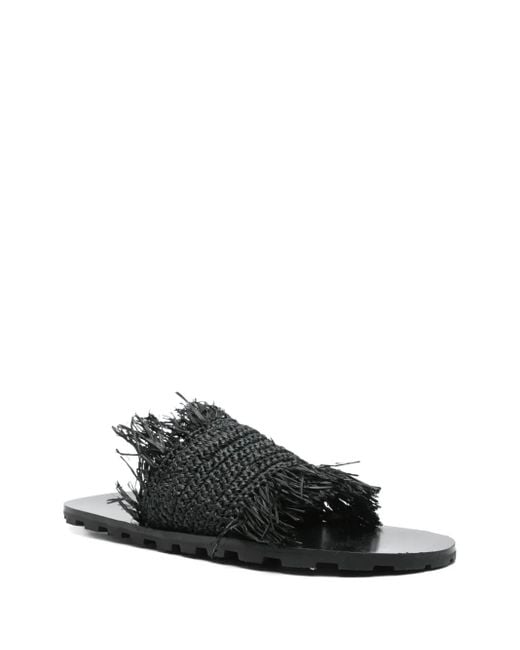 Jil Sander Black Raffia Sandals
