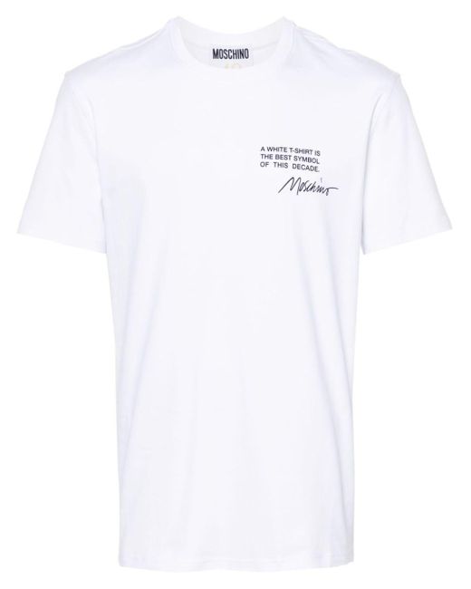Moschino White Slogan-print Cotton T-shirt for men