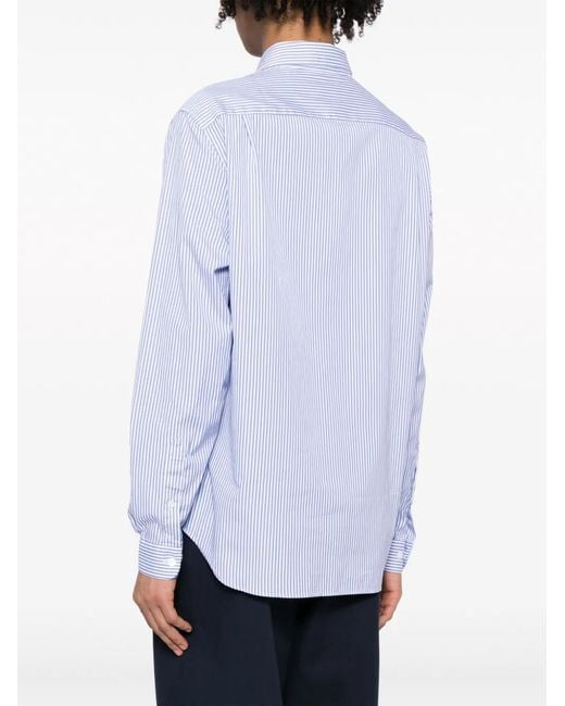 Lacoste Blue Logo-Patch Striped Cotton Shirt for men