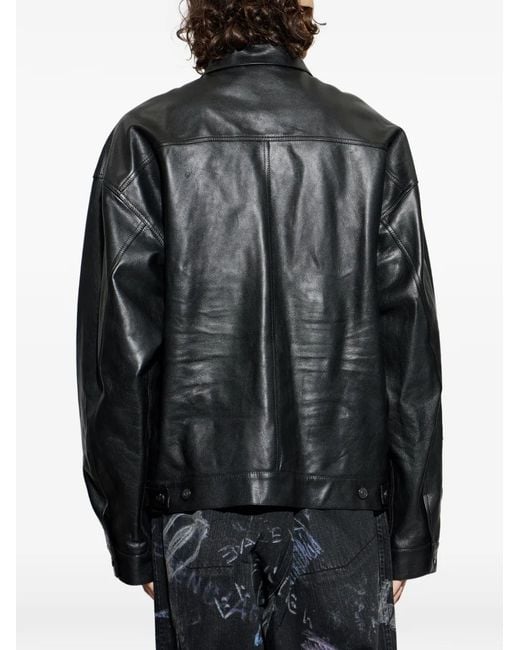 Balenciaga Black Leather Shirt Jacket for men
