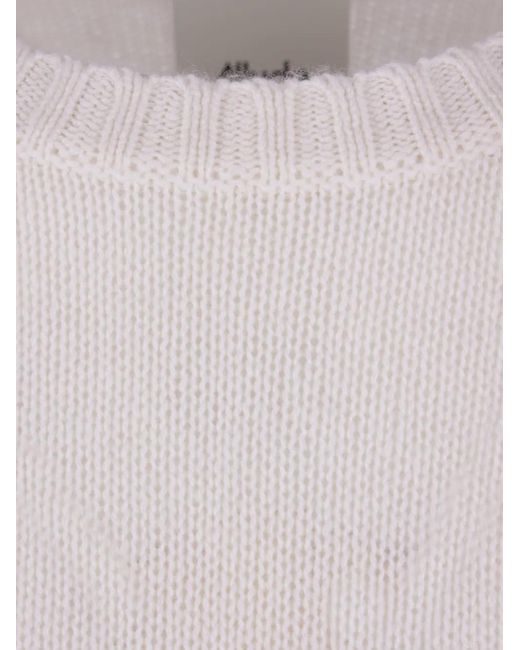 Allude White Ribbed Cashmere Knit Sweater