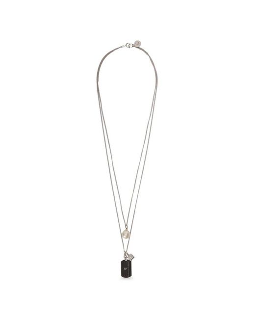 Ermanno Scervino White Faux-Pearl Dog-Embellished Dog Tag Necklace